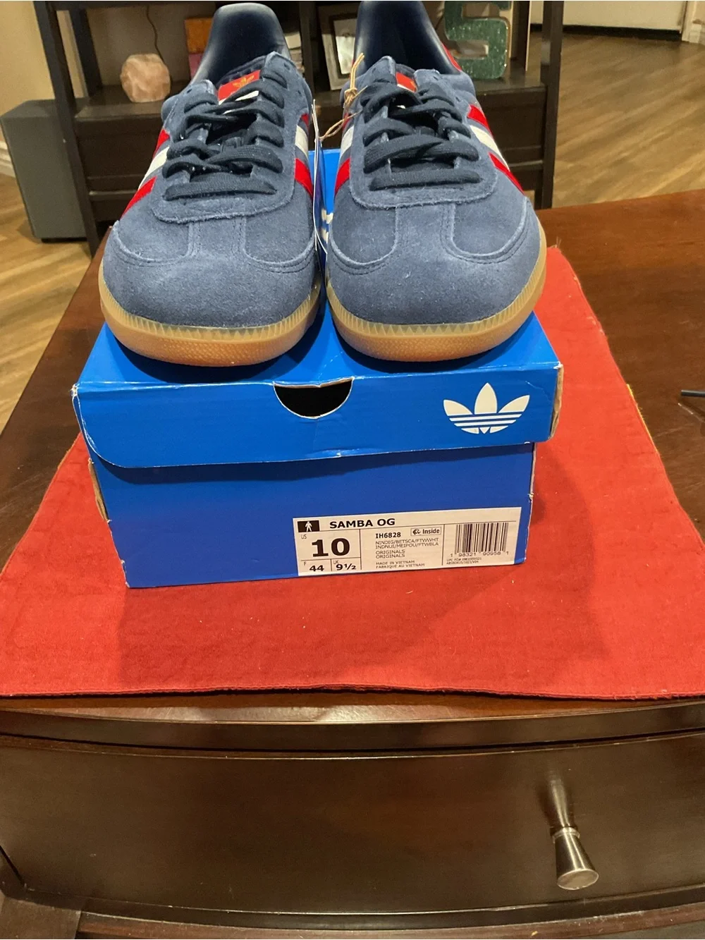 adidas Samba OG Navy Suede Sneakers with Red & White Stripes